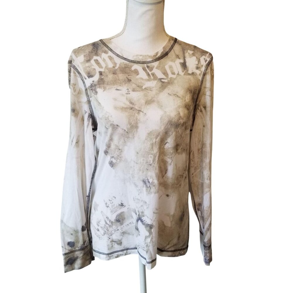 Guess Small Tie-Dye Long Sleeve Shirt With Distressed Look